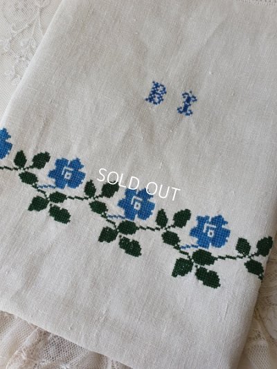 画像1: ハンガリアン花柄刺繍リネンクロス