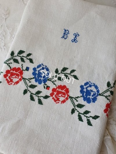 画像1: ハンガリアン花柄刺繍リネンクロス