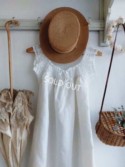 画像10: アンティークフィレレース装飾リネンドレス