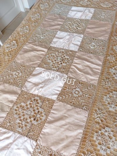 画像4: アンティークサテンシルクレースベッドスプレッド