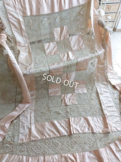 画像2: アンティークサテンシルクレースベッドスプレッド