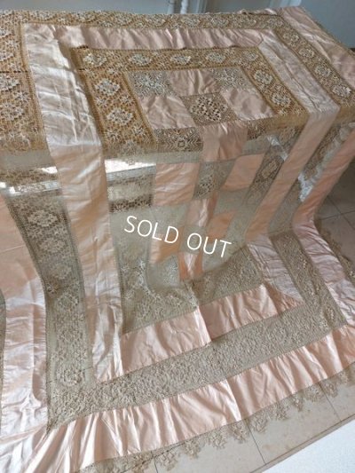 画像9: アンティークサテンシルクレースベッドスプレッド