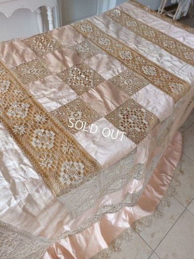 画像10: アンティークサテンシルクレースベッドスプレッド