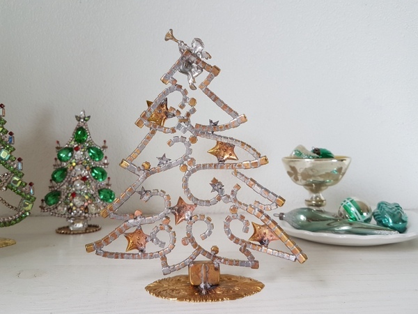 チェコ ガラスツリー☆3エンジェル/グリーン/クリア