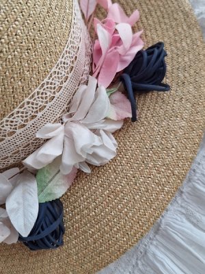画像2: 布花付ストローハット