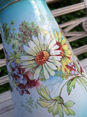 アンティーク 花柄 小振りホーローのピッチャー水差し花入れ アンティーク 花柄 小振りホーローのピッチャー水差し花入れ