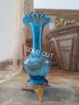 画像9: アンティークブルーガラス一輪挿し