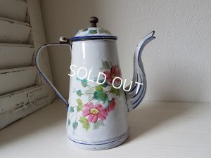 画像5: ホーロー白手描き花柄コーヒーポット