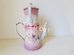 画像3: ホーローピンク花柄手描きコーヒーポット