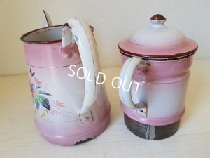 画像9: ホーローピンク花柄手描きコーヒーポット