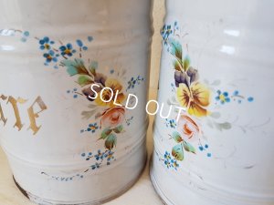 画像5: ホーロー白手描きローズとパンジー柄キャニスター