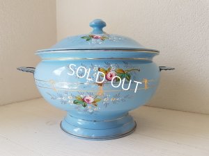 画像13: ホーローブルーローズ柄手描きスーピエール