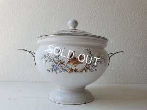 画像14: アンティークホーロー小鳥柄スーピエール