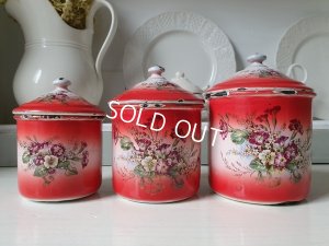 画像2: アンティーク花柄キャニスター3P