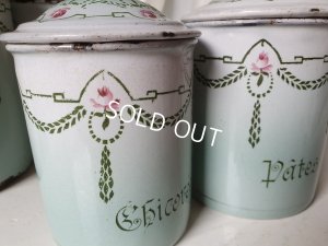 画像6: アンティークホーローローズ柄キャニスター5P