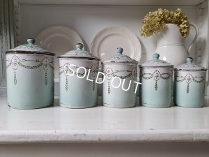 画像3: アンティークホーローローズ柄キャニスター5P