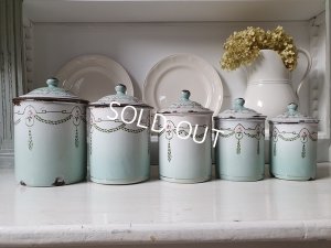 画像4: アンティークホーローローズ柄キャニスター5P