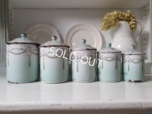 画像5: アンティークホーローローズ柄キャニスター5P