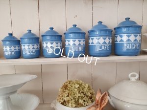 画像5: アンティークブルー格子柄キャニスター6P