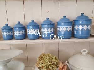 画像6: アンティークブルー格子柄キャニスター6P