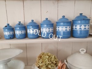 画像7: アンティークブルー格子柄キャニスター6P