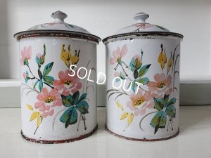 画像2: アンティークホーロー手描きキャニスター2P
