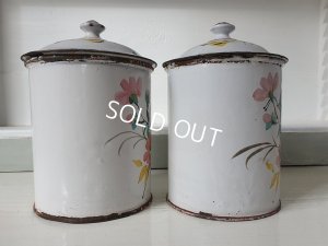 画像7: アンティークホーロー手描きキャニスター2P