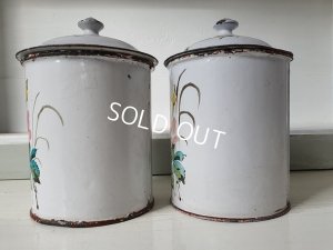 画像9: アンティークホーロー手描きキャニスター2P