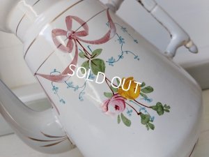 画像8: アンティークホーローリボンとローズ柄ポット