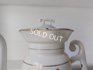 画像10: アンティークホーローリボンとローズ柄ポット