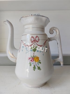 画像2: アンティークホーローリボンとローズ柄ポット