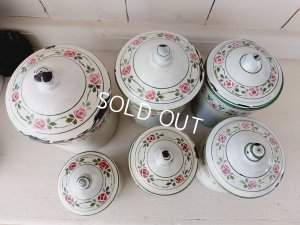 画像8: アンティークホーローローズ柄キャニスター6P