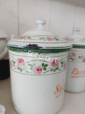 画像16: アンティークホーローローズ柄キャニスター6P