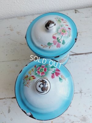 画像9: アンティークホーロー花柄キャニスターセット