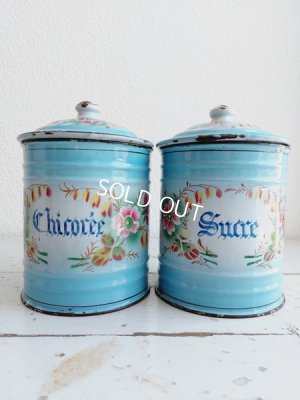 画像2: アンティークホーロー花柄キャニスターセット