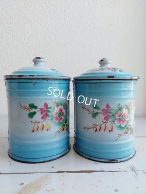 画像3: アンティークホーロー花柄キャニスターセット