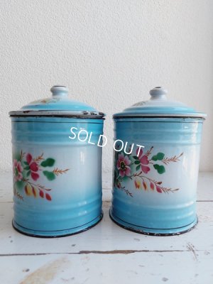 画像5: アンティークホーロー花柄キャニスターセット
