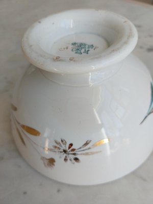 カフェオレボウル フランスアンティーク オウム柄 クレイユモントロー クレイユモントロー花柄カフェオレボウル アンティークショップ