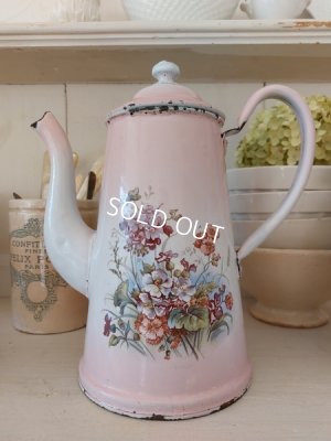 画像2: アンティークホーローピンク花柄コーヒーポット
