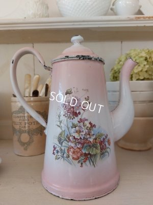 画像5: アンティークホーローピンク花柄コーヒーポット