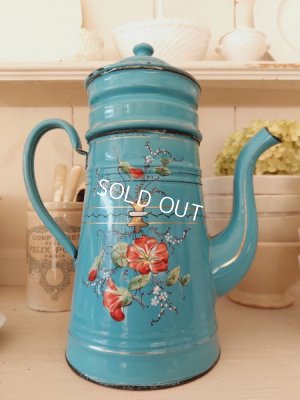 画像2: アンティークホーロー手描き朝顔柄ポット