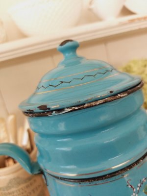 画像12: アンティークホーロー手描き朝顔柄ポット