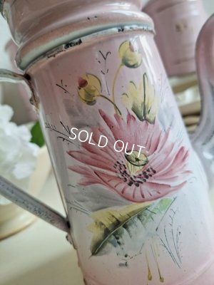 画像2: ホーローピンク花柄コーヒーポット