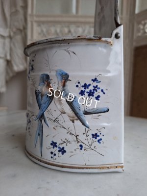 画像7: アンティークホーロー小鳥柄セル缶