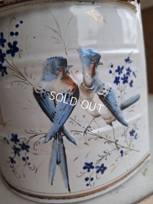画像2: アンティークホーロー小鳥柄セル缶