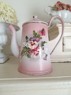 フランスアンティーク　ホーロー　ポット　花柄 フランス アンティーク ホーロー コーヒーポット 2段 花柄