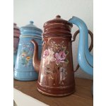 画像: ホーロー手描きローズ柄コーヒーポット