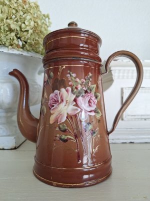 画像4: ホーロー手描きローズ柄コーヒーポット