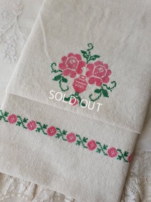 画像1: ハンガリアン花柄刺繍リネンクロス