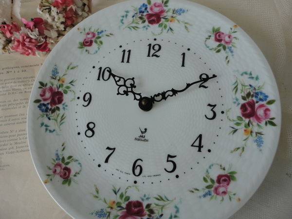 リモージュローズ柄陶器製掛け時計 アンティークショップ